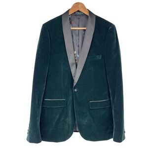 Paisley & Gray Men's Green Velvet Slim Fit Statement Blazer Jacket Size 42L